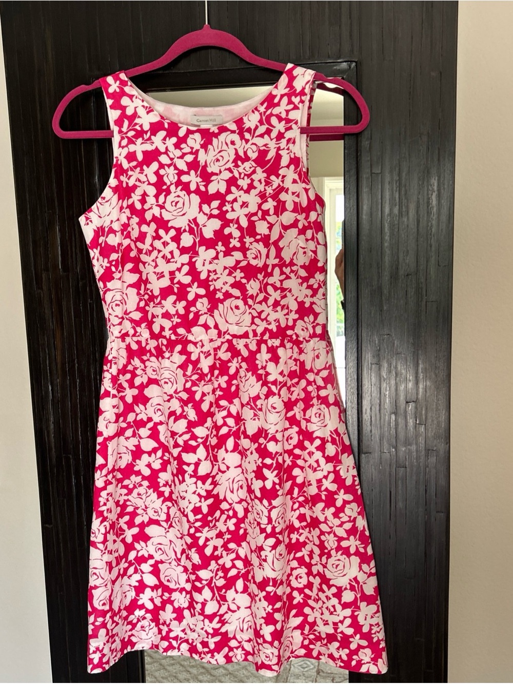 Garnet Hill Pink and White Floral Sleeveless Fit-and-Flare Dress